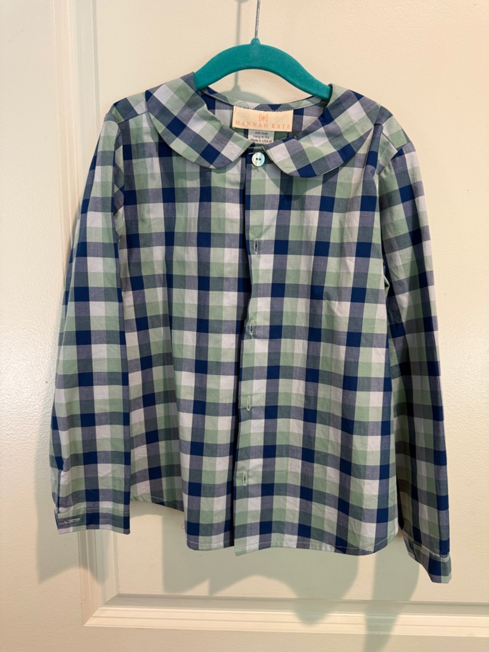 Hannah Kate Boys' Green & Blue Plaid Peter Pan Collar Shirt